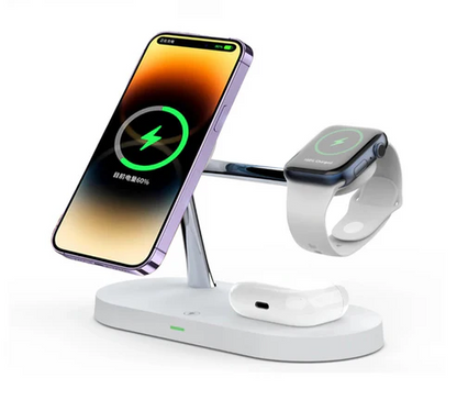 Support Chargeur Sans Fil 3 en 1 avec Veilleuse LED – Station de Charge Rapide Multifonction